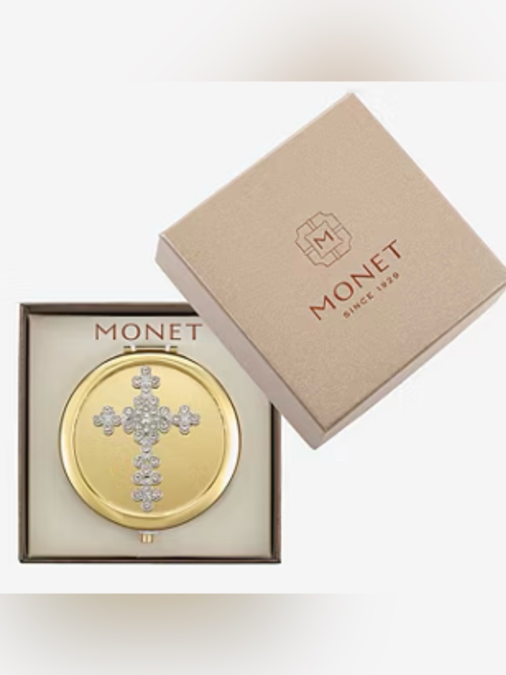 Monet NIB Gold Cross Compact Mirror